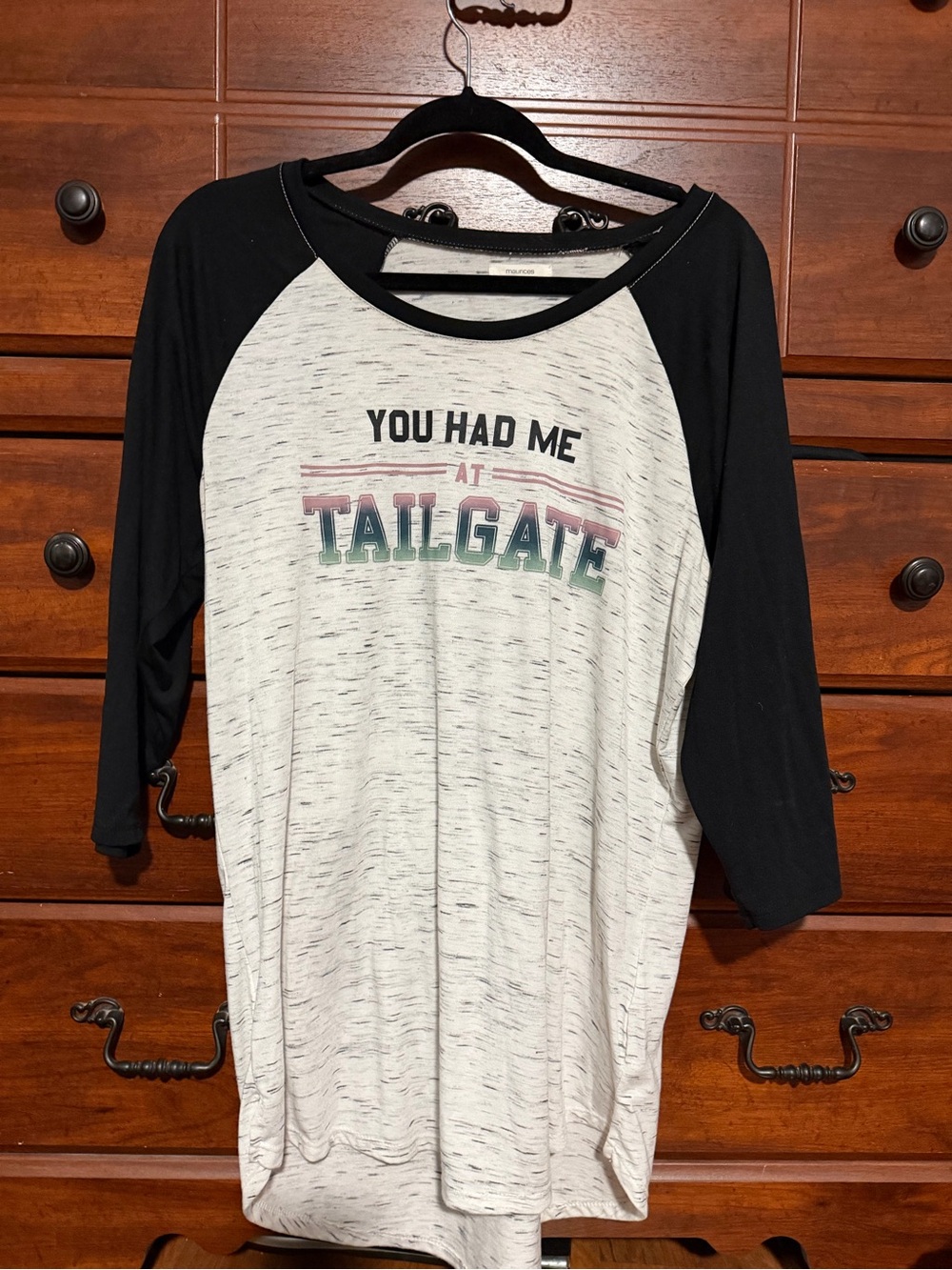 You Had Me At Tailgate Raglan Long Sleeve Tee - Black & White